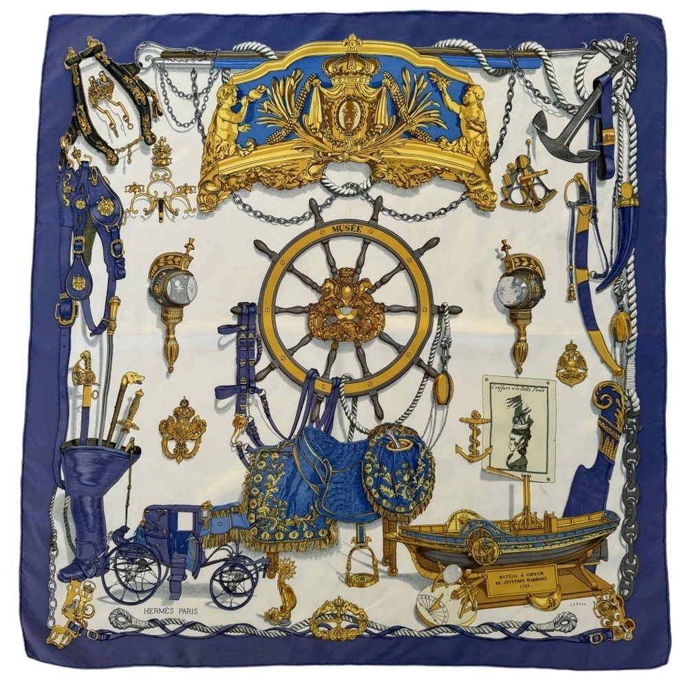 Hermes Blue Gold Silk Nautical Scarf